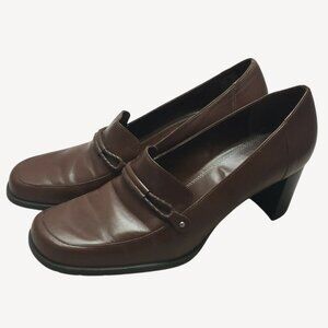 Naturalizer Womens Brown Slip On Pump Loafer Block Heel 3in Office Shoes 10M